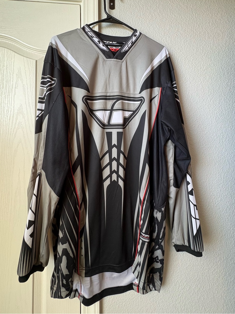 Men's Black and Gray Performance Motocross Jersey with Red Accents